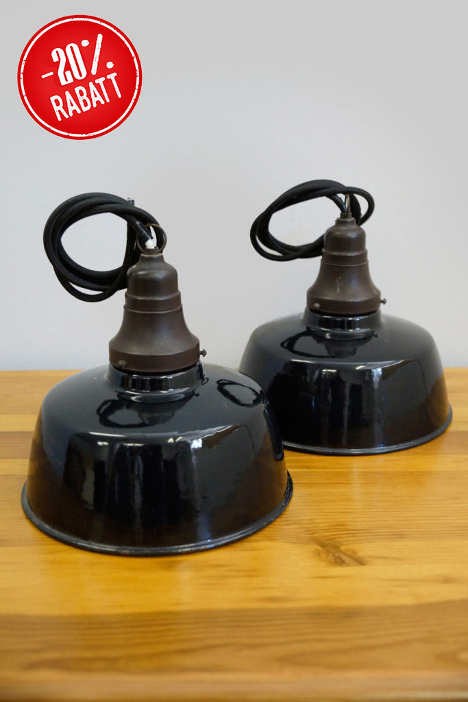 Paar kleine schwarz emaillierte Fabriklampen / Industrielampen, 1930er Jahre, top Zustand!