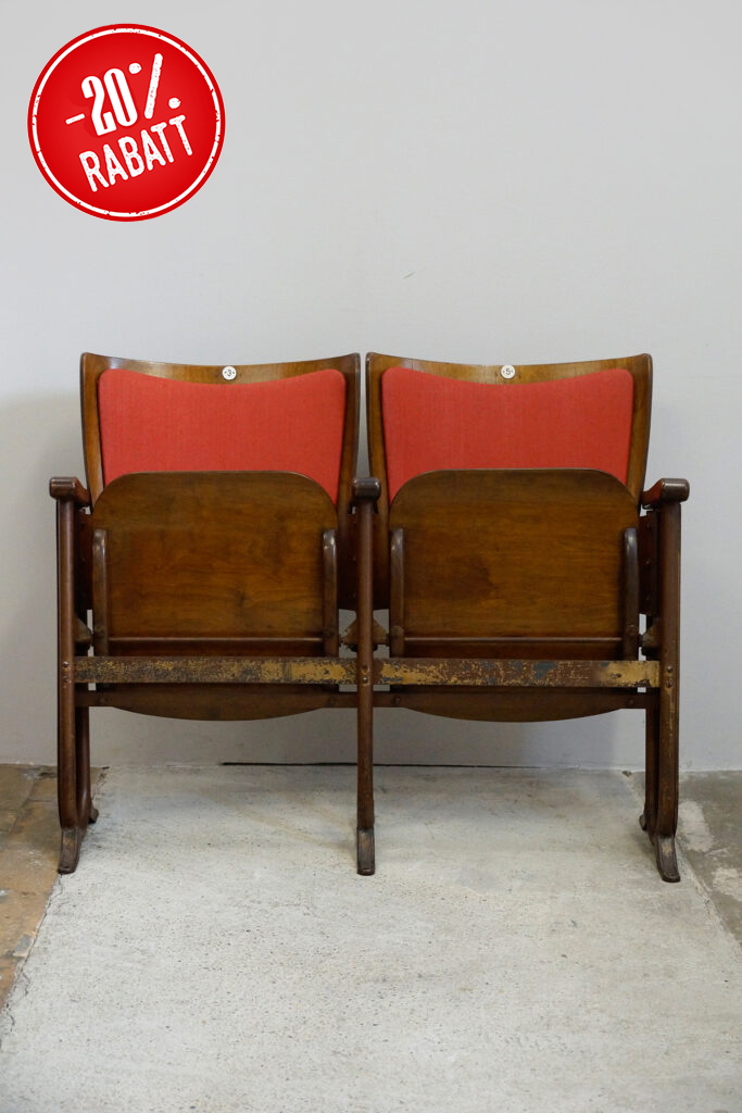 2x 2-Sitzer Kinobank von Fibrocit aus Brüssel, Art Deco, 1930s (rot)